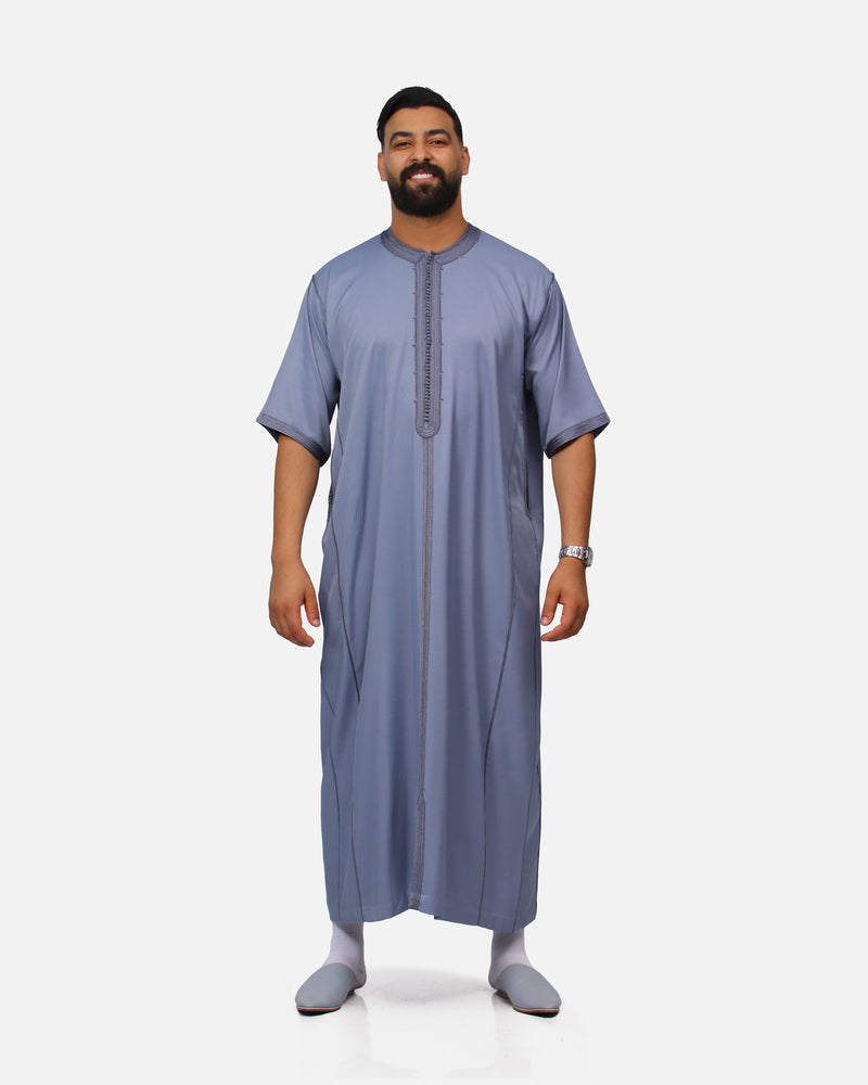 قميص كاباردين ممتازة بطرزة 100% يدوية - رمادي