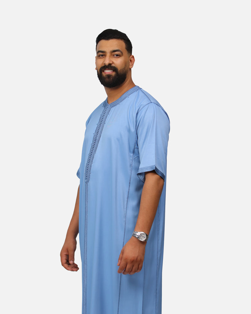 قميص كاباردين ممتازة بطرزة 100% يدوية - أزرق سماوي
