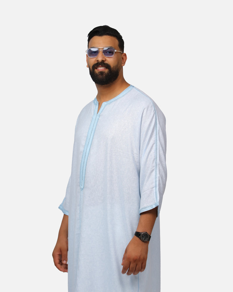 كندورة 100% يدوية الصنع من توب الكتان ـ أزرق سماوي