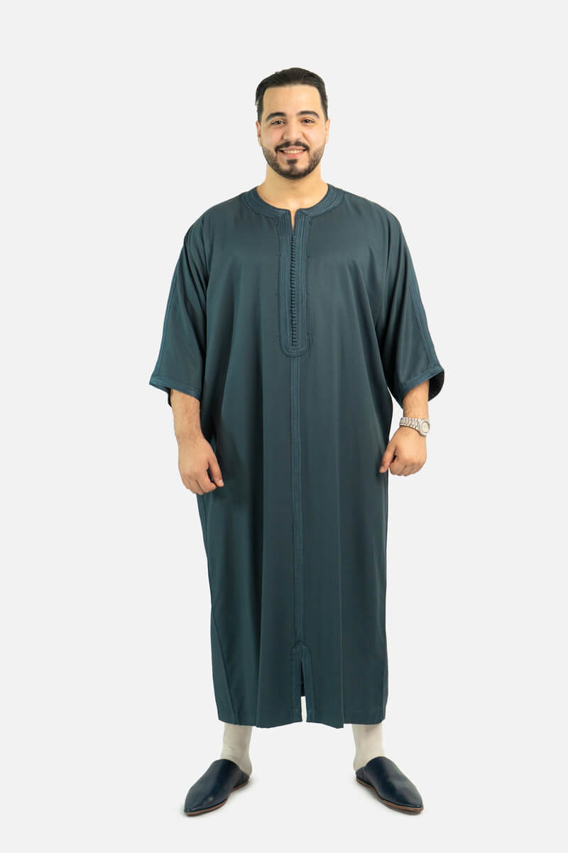 كندورة كاباردين ممتازة بطرزة 100% يدوية - أخضر زيتي
