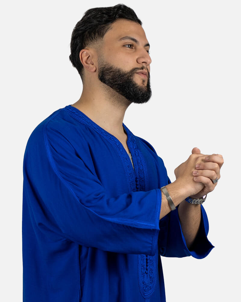 كندورة من ثوب الكتان بطرزة يدوية ـ أزرق