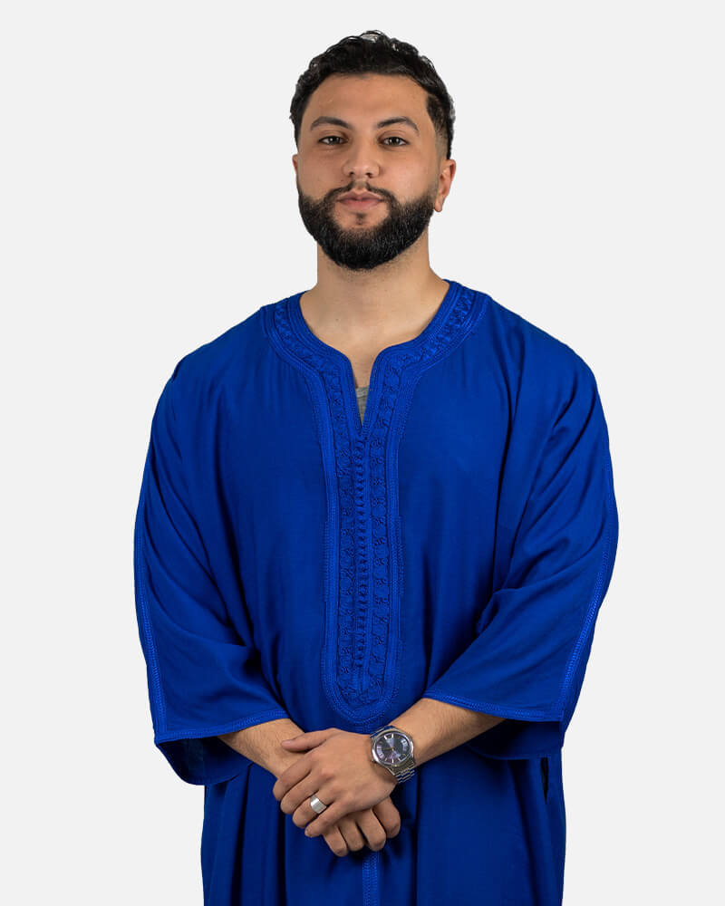 كندورة من ثوب الكتان بطرزة يدوية ـ أزرق