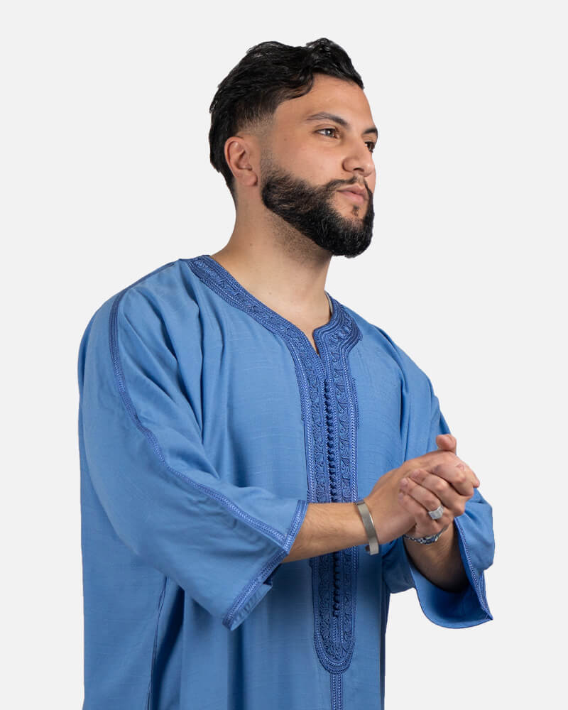 كندورة من ثوب الكتان بطرزة يدوية ـ أزرق فاتح