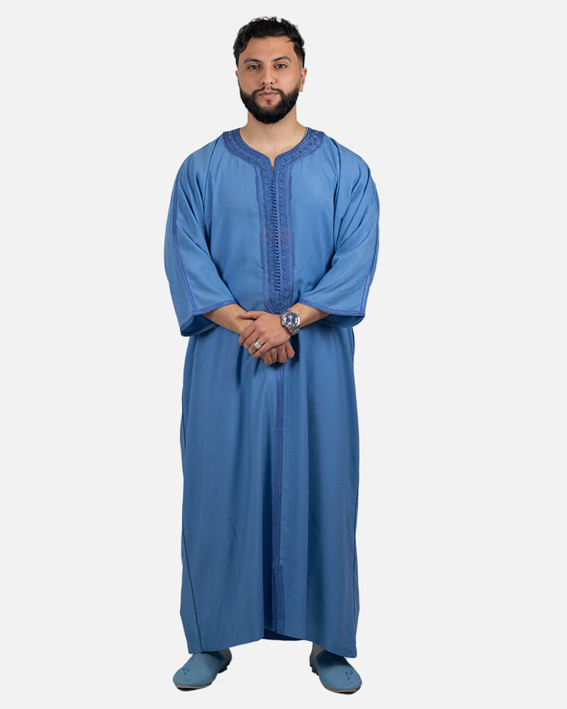 كندورة من ثوب الكتان بطرزة يدوية ـ أزرق فاتح