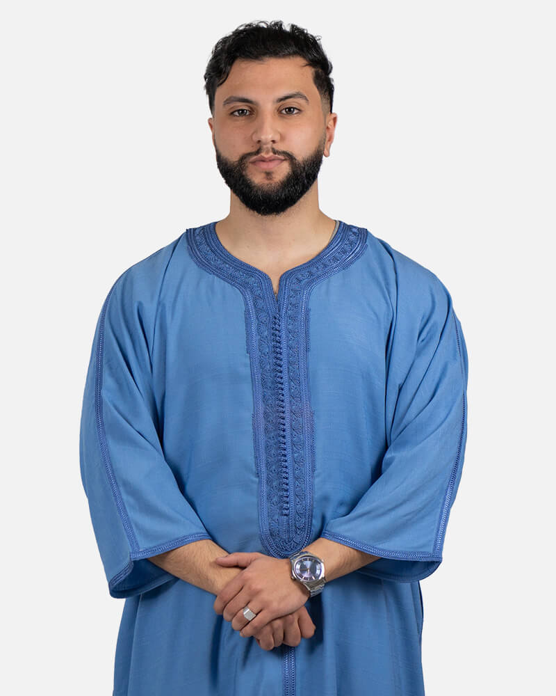 كندورة من ثوب الكتان بطرزة يدوية ـ أزرق فاتح