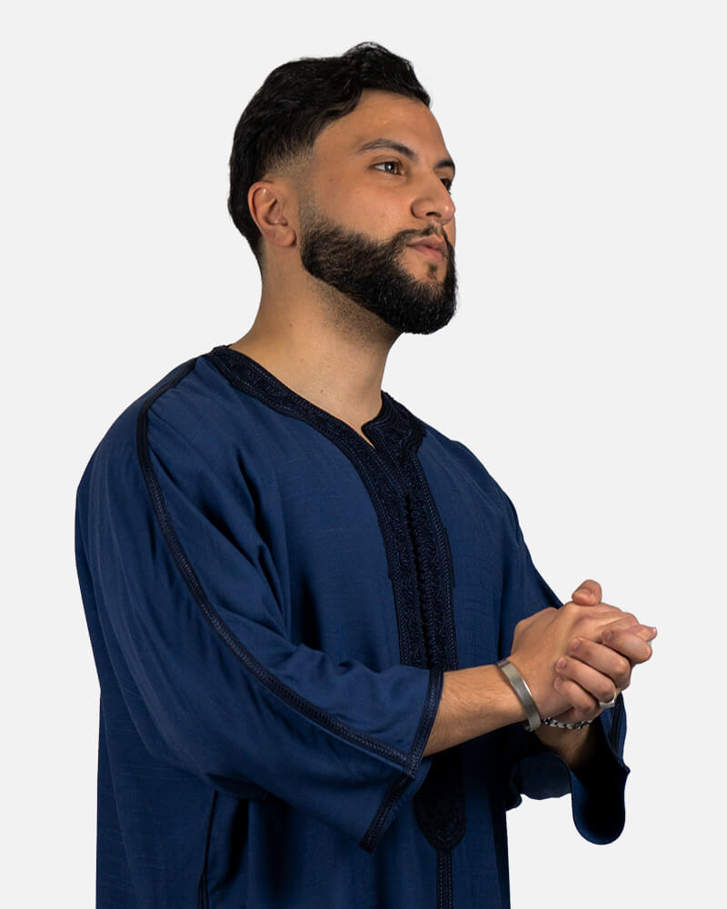 كندورة من ثوب الكتان بطرزة يدوية ـ أزرق ليلي