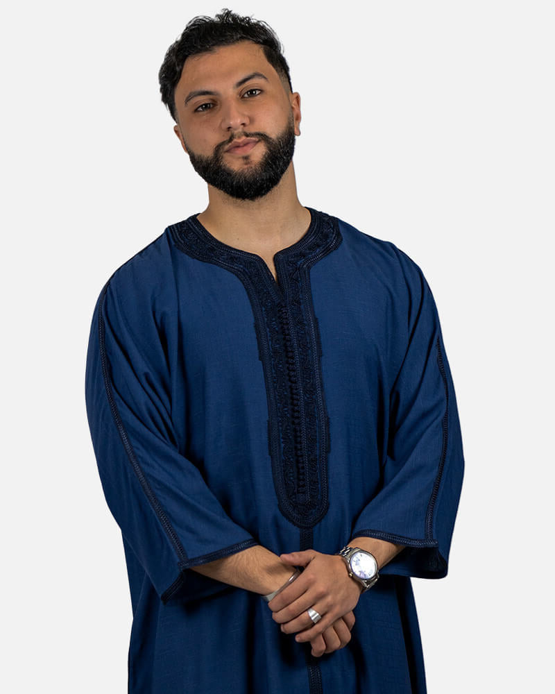 كندورة من ثوب الكتان بطرزة يدوية ـ أزرق ليلي