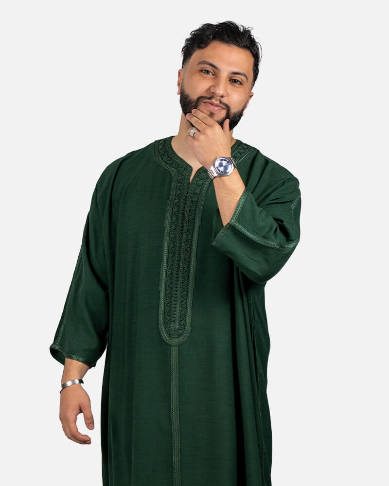 كندورة من ثوب الكتان بطرزة يدوية ـ أخضر