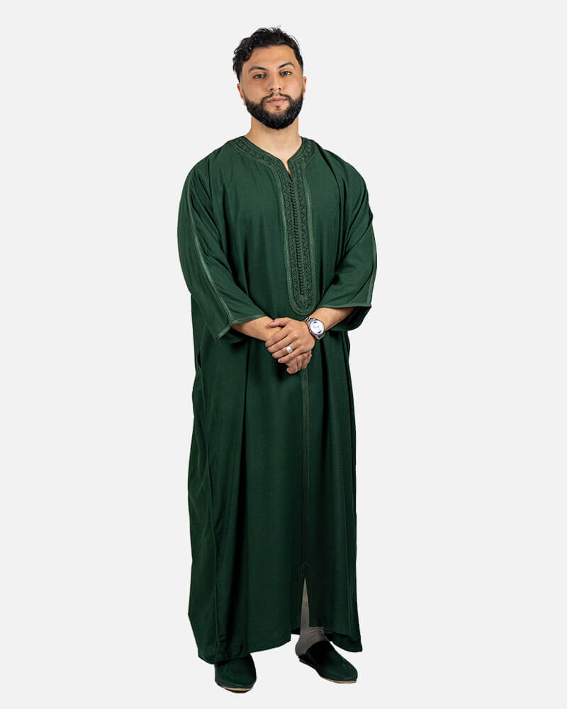 كندورة من ثوب الكتان بطرزة يدوية ـ أخضر