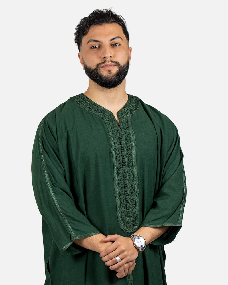 كندورة من ثوب الكتان بطرزة يدوية ـ أخضر