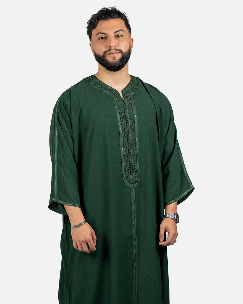 كندورة من ثوب الكتان بطرزة يدوية ـ أخضر