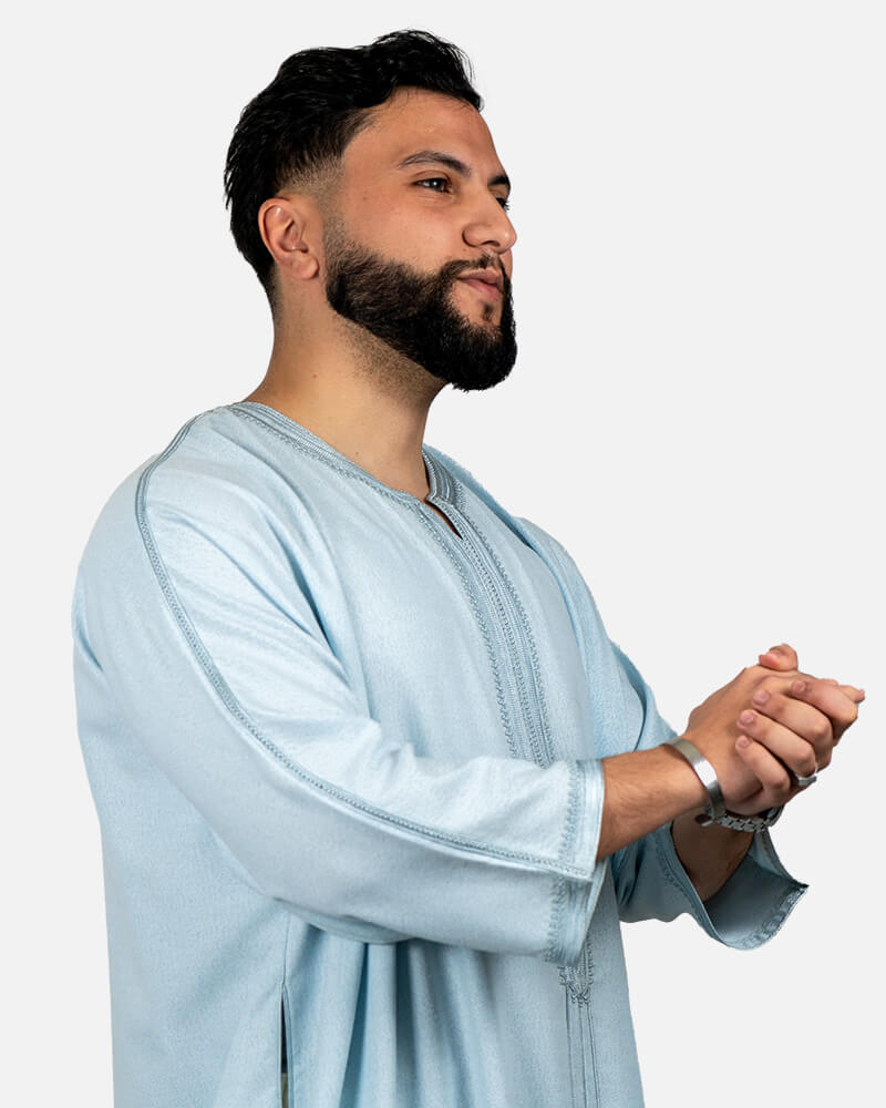 كندورة توب الكتان 100% يدوية الصنع ـ أزرق فاتح