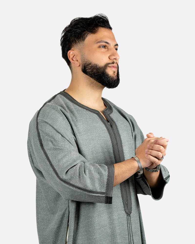 كندورة توب الكتان 100% يدوية الصنع ـ رمادي