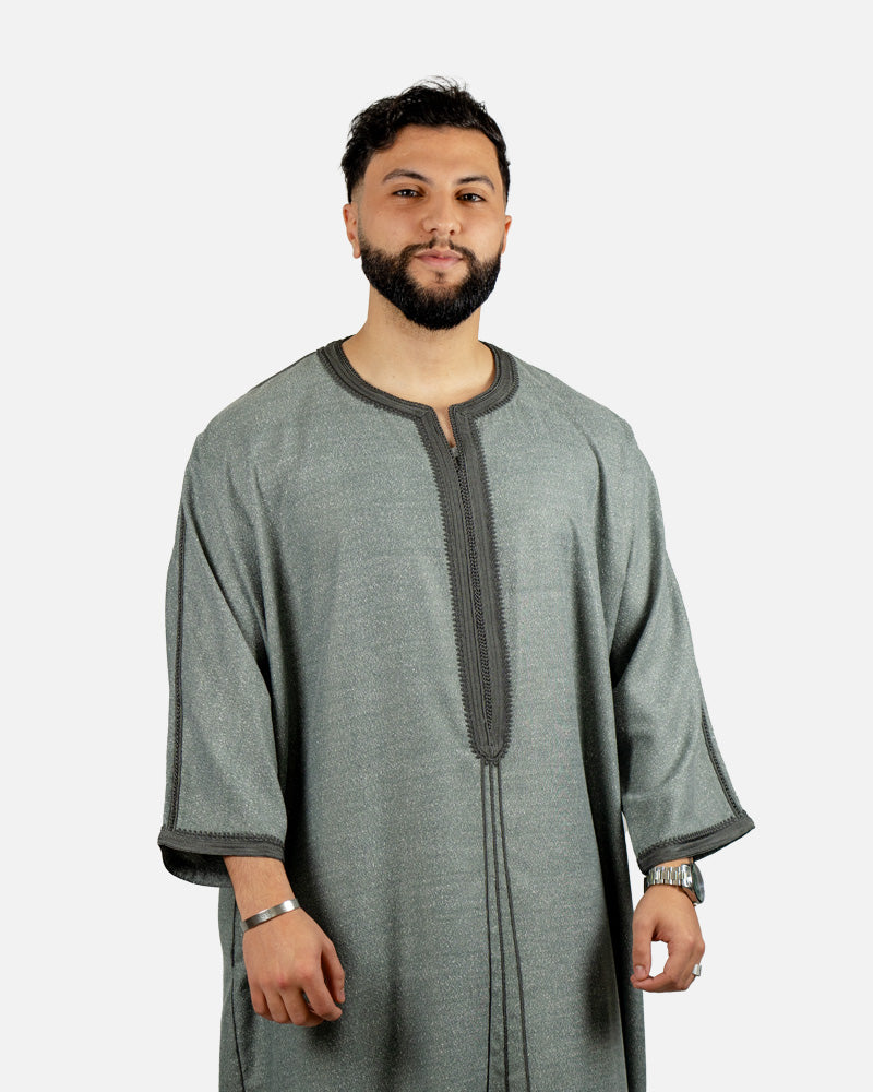 كندورة توب الكتان 100% يدوية الصنع ـ رمادي