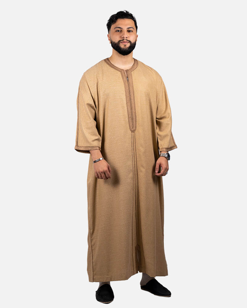 كندورة توب الكتان 100% يدوية الصنع ـ بني فاتح
