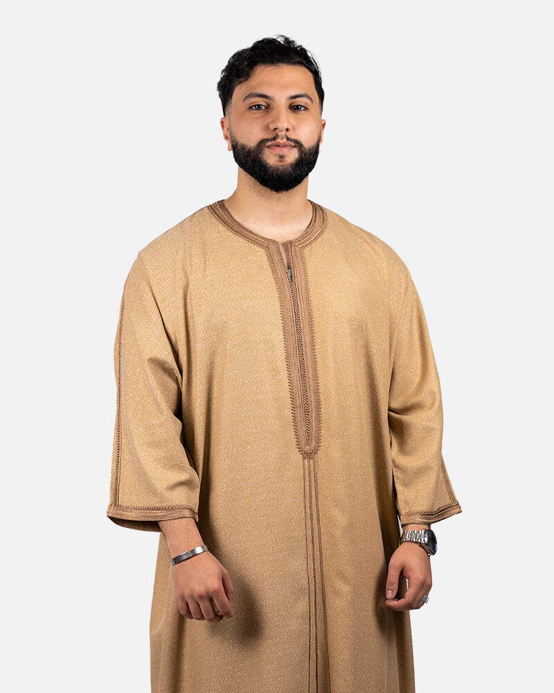 كندورة توب الكتان 100% يدوية الصنع ـ بني فاتح