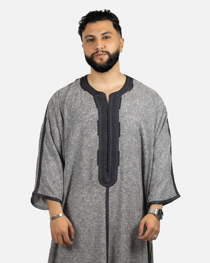 كندورة الكتان 100% يدوية الصنع ـ رمادي