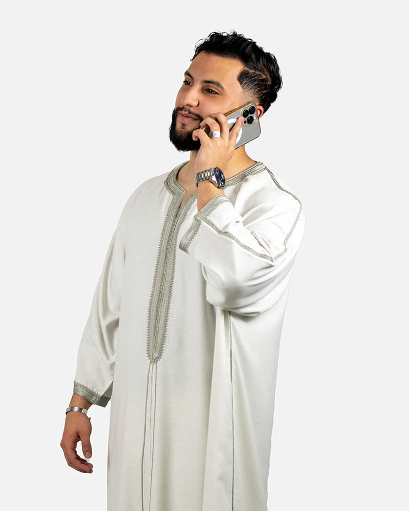 كندورة توب الكتان 100% يدوية الصنع ـ رمادي فاتح