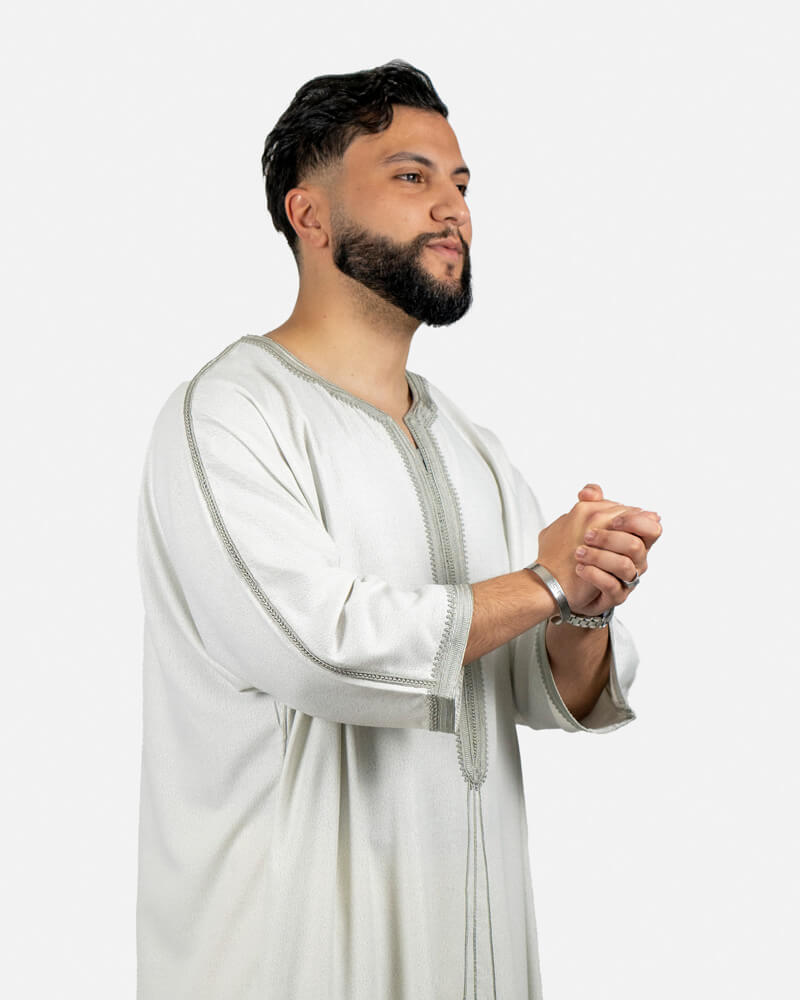 كندورة توب الكتان 100% يدوية الصنع ـ رمادي فاتح
