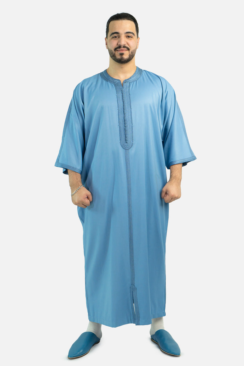 كندورة كاباردين ممتازة بطرزة 100% يدوية - أزرق سماوي