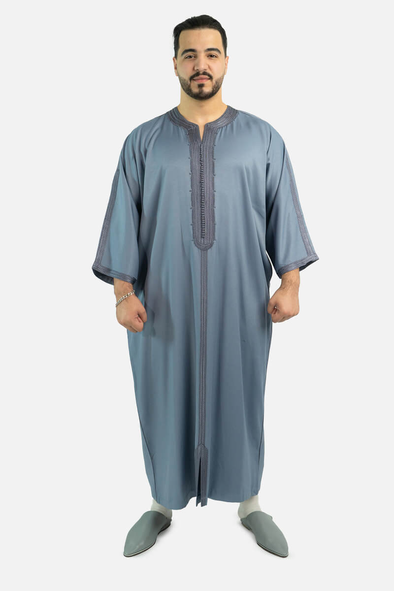 كندورة كاباردين ممتازة بطرزة 100% يدوية - رمادي