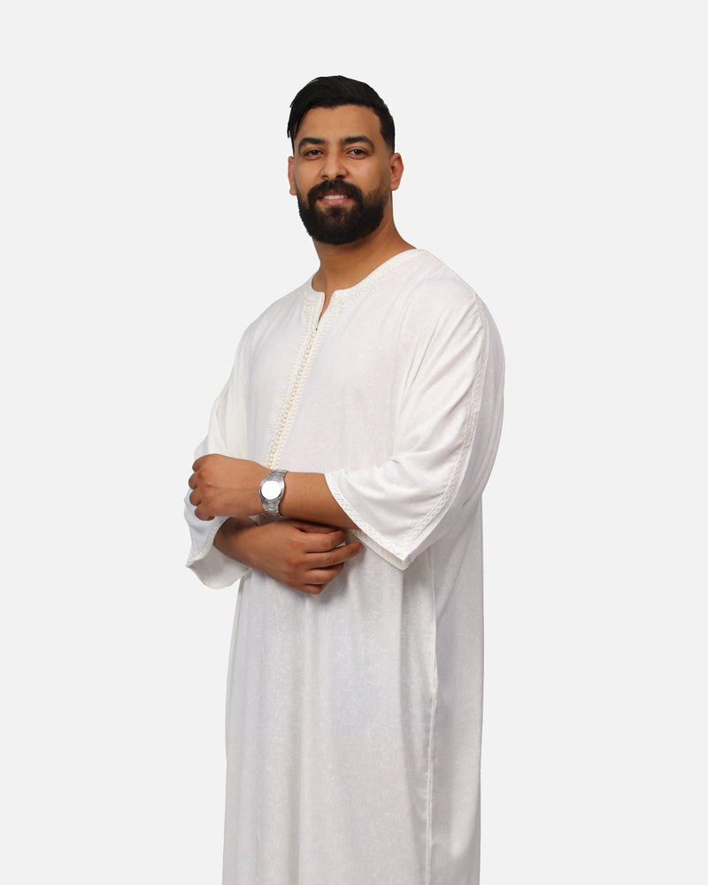 كندورة من ثوب لولان بطرزة يدوية ـ أبيض