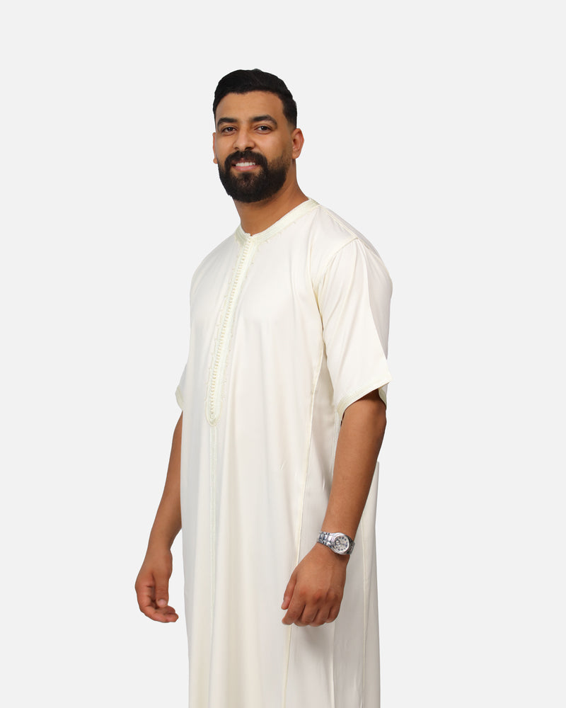 قميص كاباردين ممتازة بطرزة 100% يدوية - كريمي