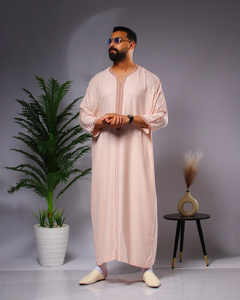 كندورة 100% يدوية الصنع من توب الكتان ـ وردي