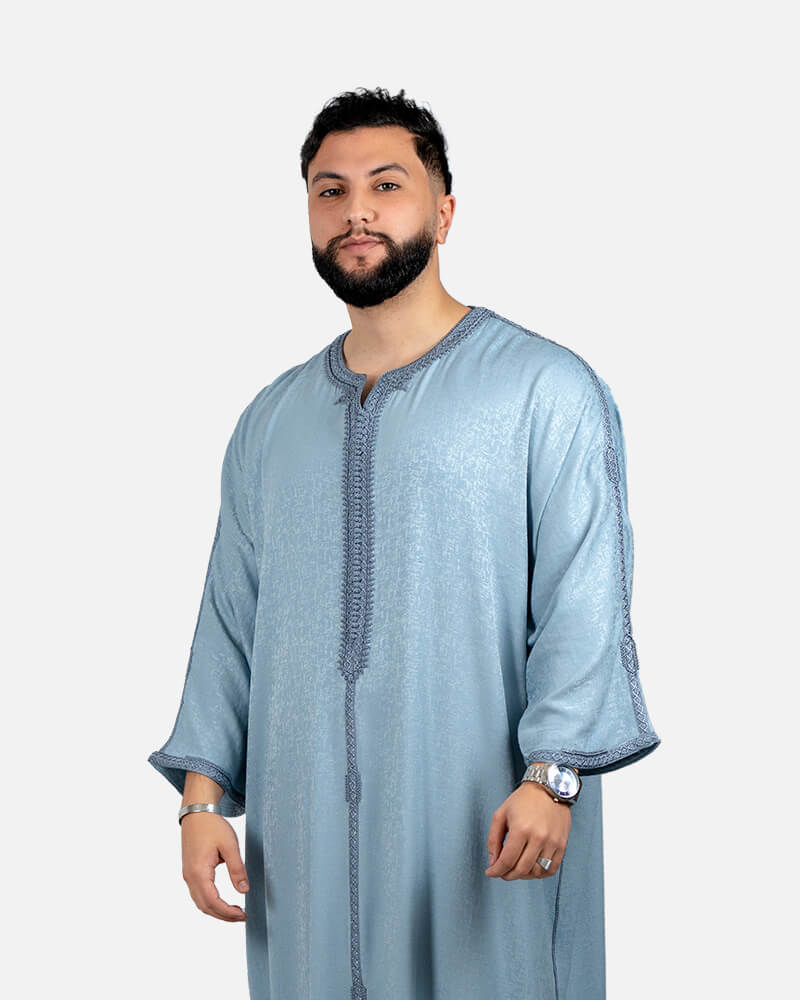 كندورة جاكار ممتازة بطرزة يدوية - رمادي