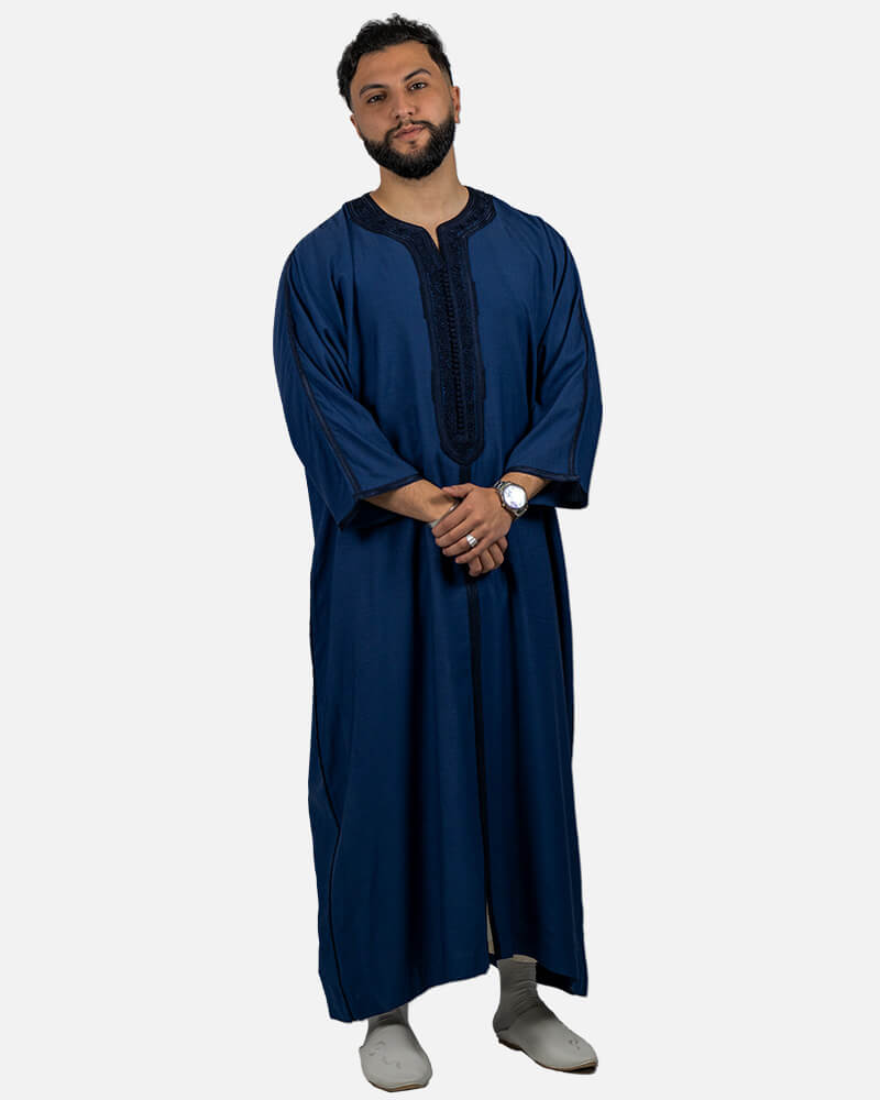 كندورة من ثوب الكتان بطرزة يدوية ـ أزرق ليلي