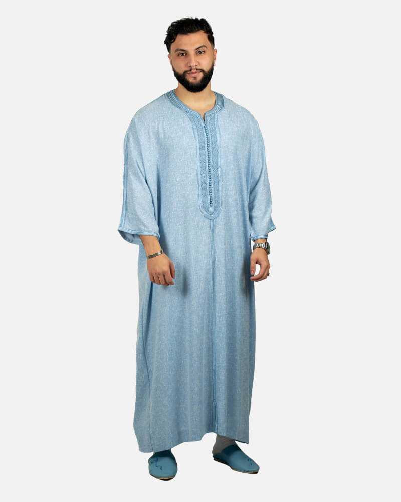 كندورة الكتان 100% يدوية الصنع ـ أزرق سماوي